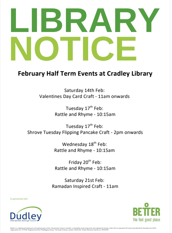 Cradley Library - Children's Half Term Activities